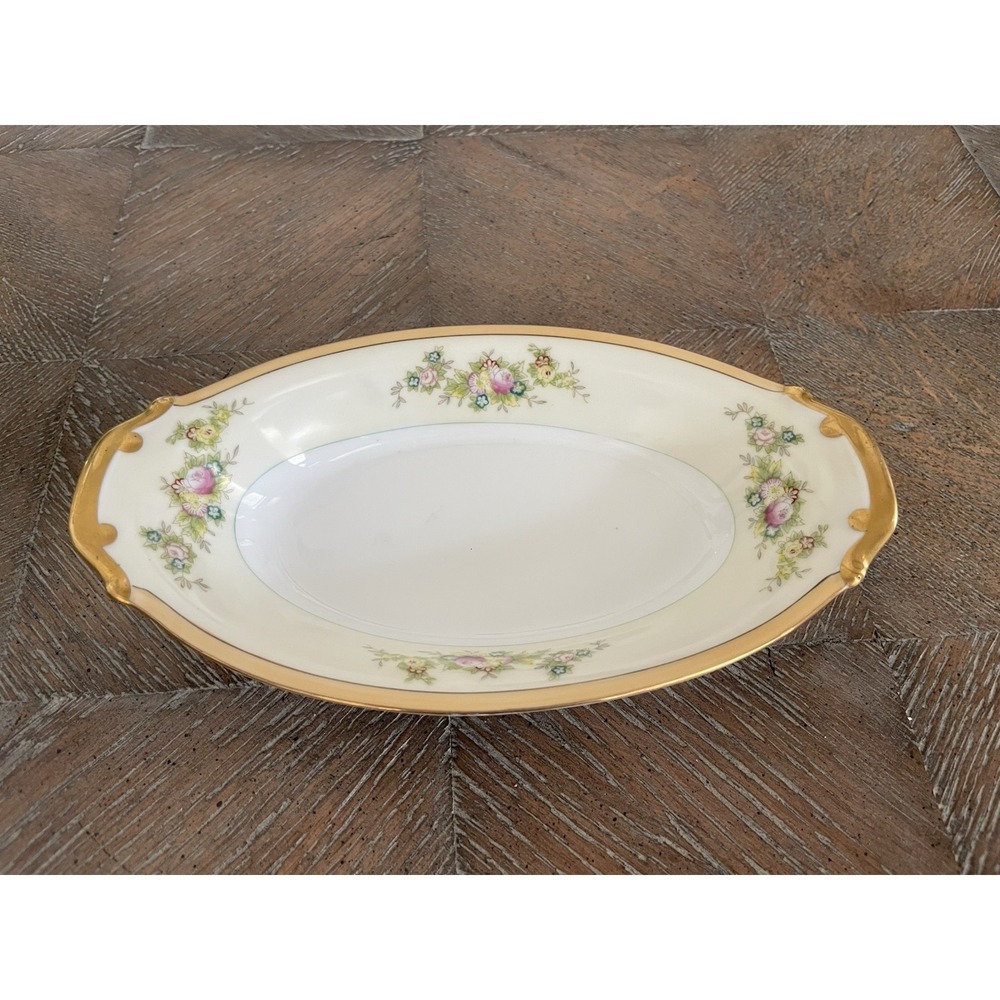 Vtg Meito China Oval Relish Trinket Handpainted  Dish  Japan 5x9"